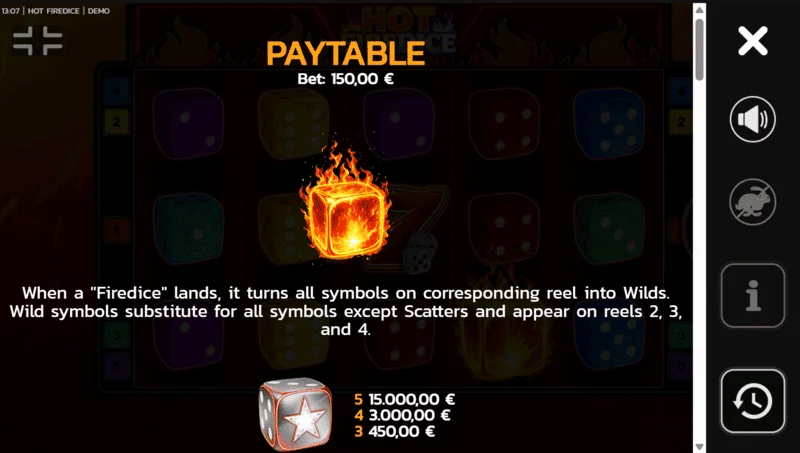 Hot Fire Dice - σύμβολα και Scatter Pays στον αγωνιστικό χώρο